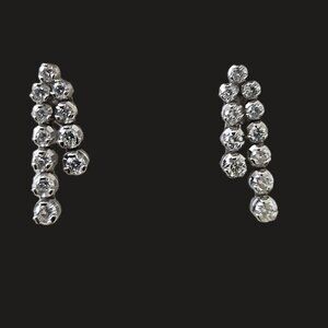 STUNNING NATURAL DIAMOND DOUBLE ROW DROP EARRINGS SET IN  14K WHITE GOLD BRIDAL